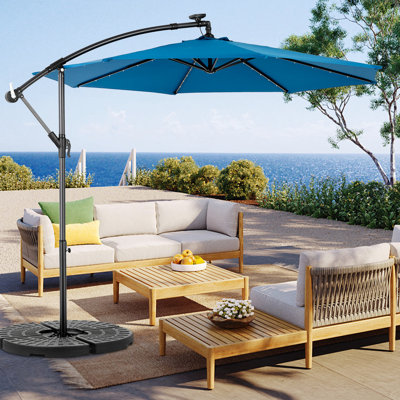 Parasol de patio 10 pi avec éclairage à énergie solaire - Parasol solaire suspendu bleu foncé, choix pratique