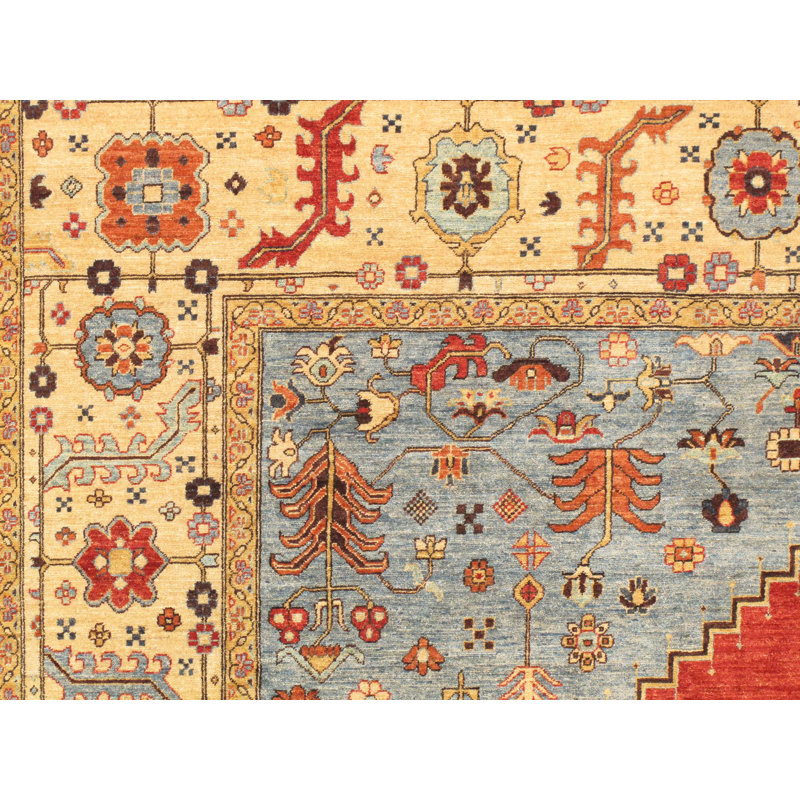 Serapi Hand Knotted Wool Oriental Area Rug in Rust/Blue/Cream, Rectangle  12'2" x 15'2"