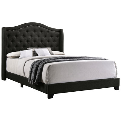 Queen Copper Grey Upholstered Bed With Wingback Style, Softly Padded In Leather, Classic High - Back For Bedroom Use Soft Padding Material, And Side Panels Elegance