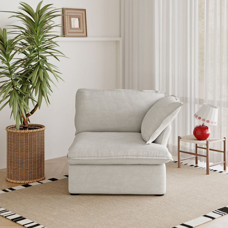 Fairford Left-Armed Upholstered Linen Velvet Slipcovered Chair, White