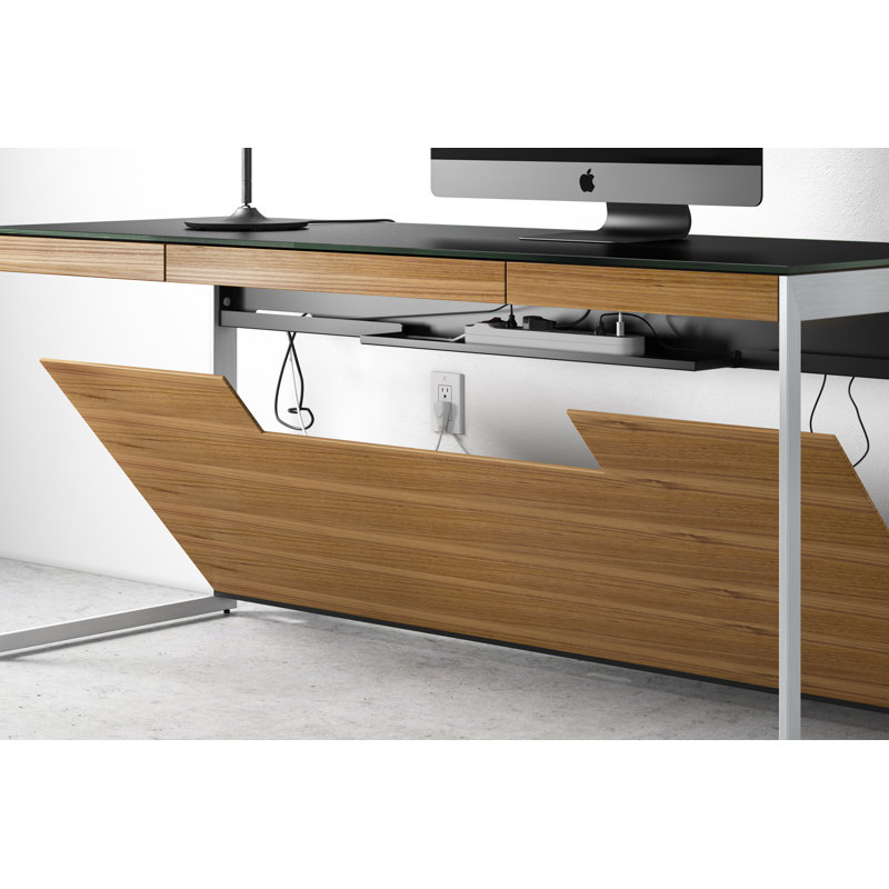 Sequel 66'' Desk with Return, Charcoal Stained Ash/Black