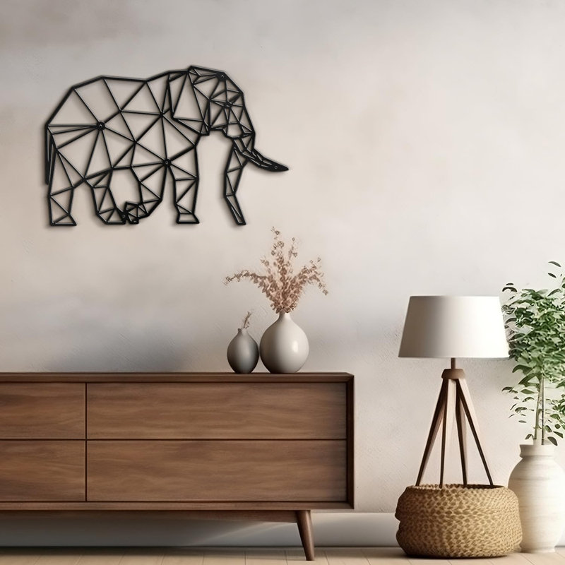Pregnant Elephant Modern Abstract Wall Accent Sculpture Hanging Decoration Metal Wall Decor, 11.88" H x 18" W x 0.05" D, Blck