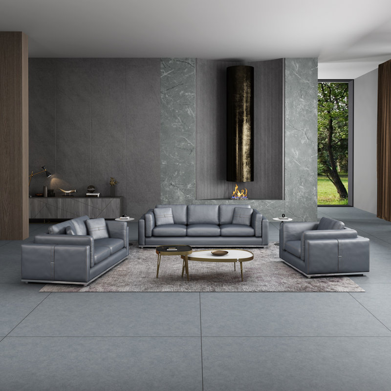 Picasso Leather Club Chair, Gray Genuine Leather