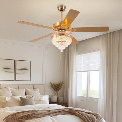 52"/62"/72“ Crystal Ceiling Fan Fandelier With Lights And Remote Control,6-Speed Reversible Quiet DC Motor 