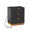 Table de chevet courbée avec éclairage de station de charge, table de bout en bois avec 3 tiroirs-120391566-119625576