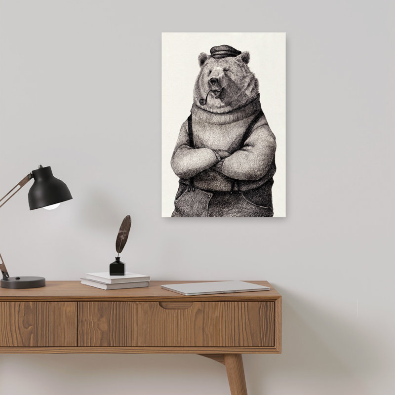 Bear In Vintage Attire Vintage Beach Wall Art Print, 18" H x 12" W