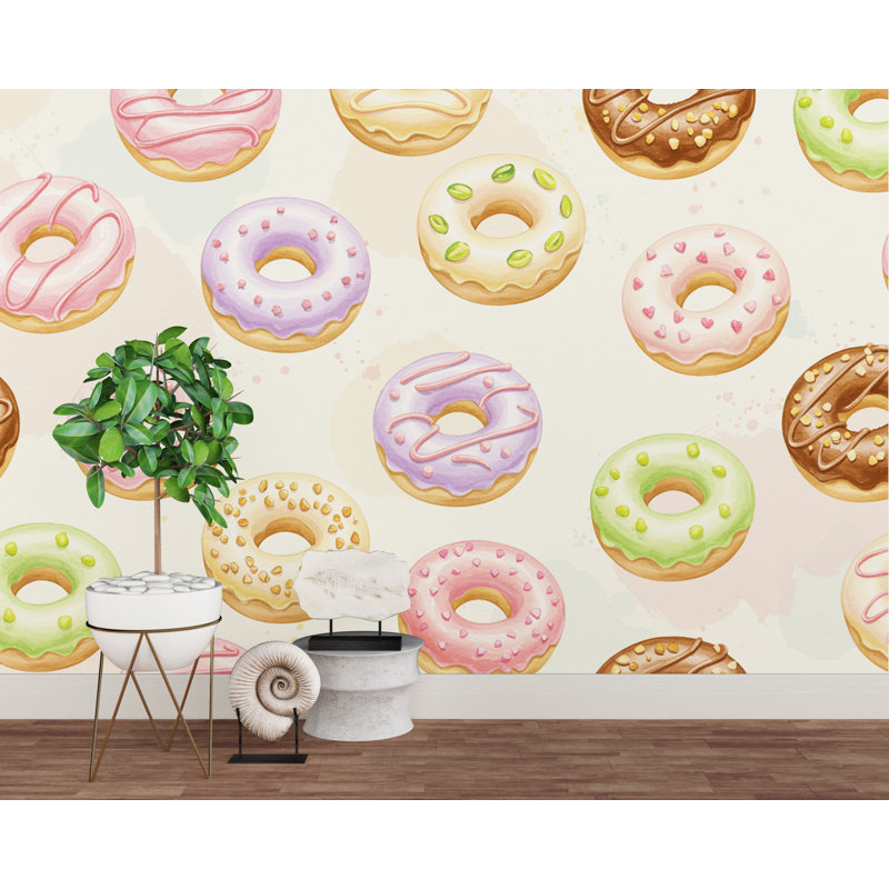 Murale à motif de beignet pastel - Papier peint amovible inspiré du dessert pour la cuisine, le café et la chambre d'enfant 710RS (Peel-N-Stick) RS710