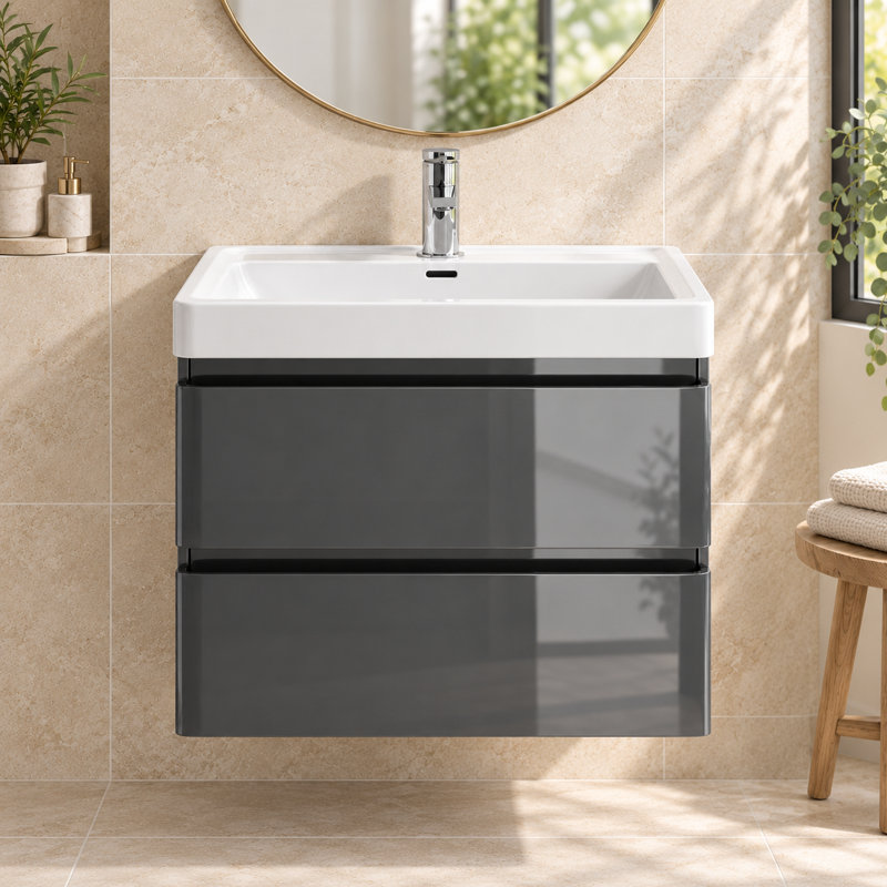 Bridge 600 mm Single Vanity, Gloss Grey