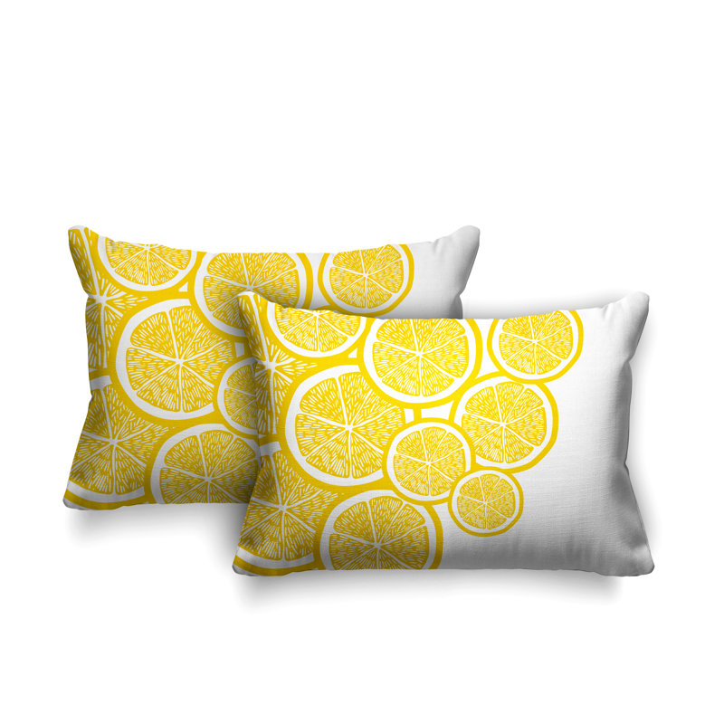 Coussin lombaire intérieur / extérieur jaune citron, Blanc