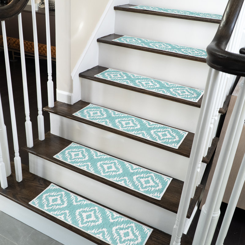 Tapis d'escalier intérieur antidérapant Osnabrock, Bleu sarcelle clair, 15 Piece Included
