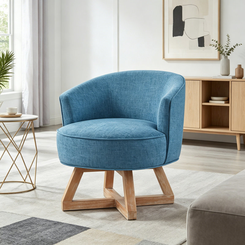Chaise pivotante avec base en bois en forme de croix, Light Blue
