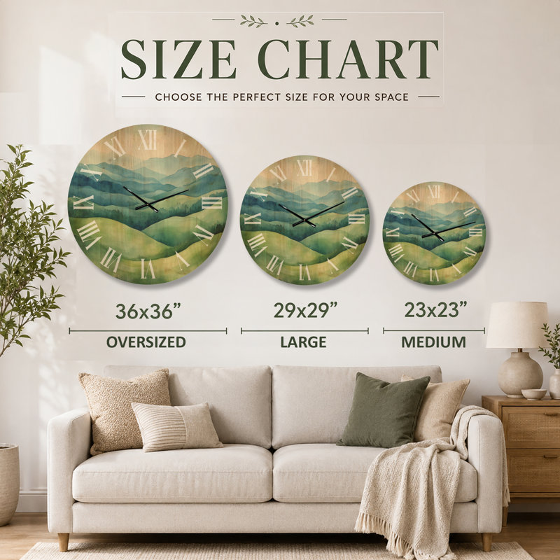 Très grande horloge murale en bois floral - Cool Mist Valley, Medium