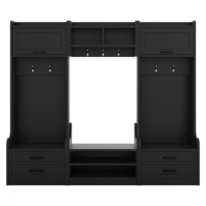 Savanella 4-in-1 Detachable Hall Tree with Storage and 7 Hooks, Multiple Functions Hallway Coat Rack with Storage Drawers and Cabinet