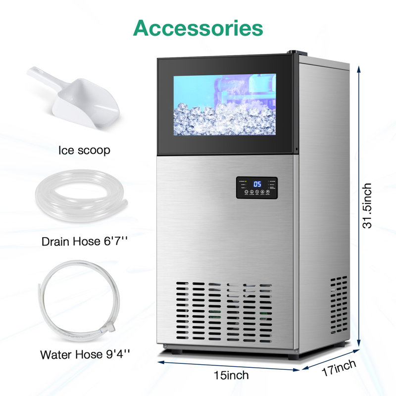 160 lb. Daily Production Stainless Steel Undercounter/Freestanding Ice Maker with Clear Cube Ice, Stainless Steel