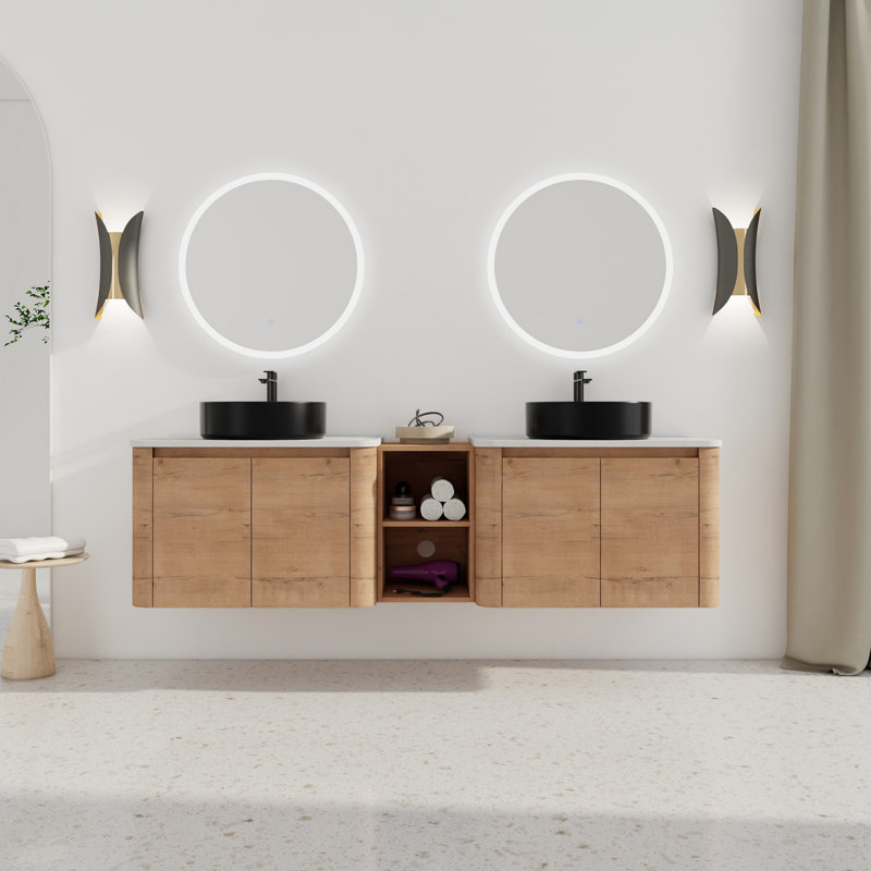 Meuble-lavabo double 72 po avec plateau en pierre reconstituée 72 po