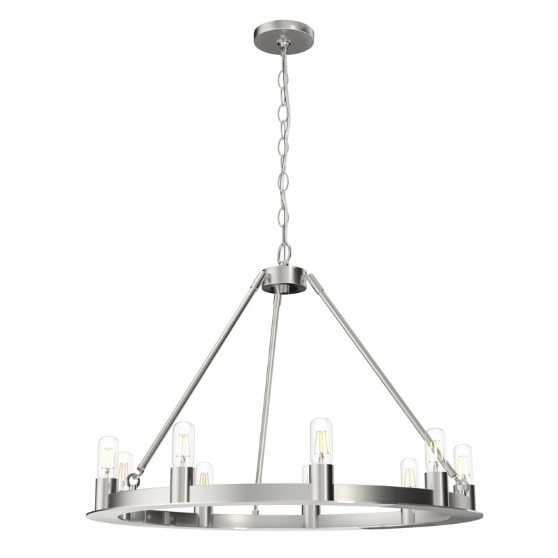 9 - Light Unique Wagon Wheel Chandelier, Silver