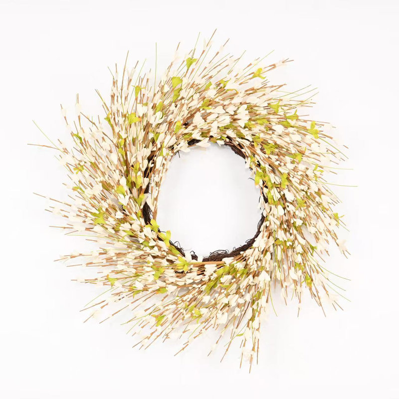 Couronne florale 22 po Forsythia, Blanc