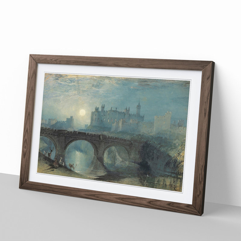 Alnwick Castle by Joseph Mallord William Turner - Picture Frame Graphic Art, 27cm H x 36cm W x 2cm D, Walnut Framed
