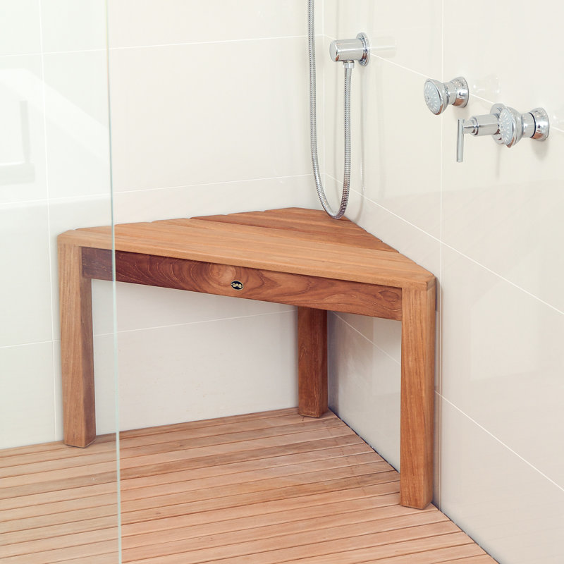 Eco-Friendly Teak Corner Shower Bench, 31.5'' with Rounded Edges
