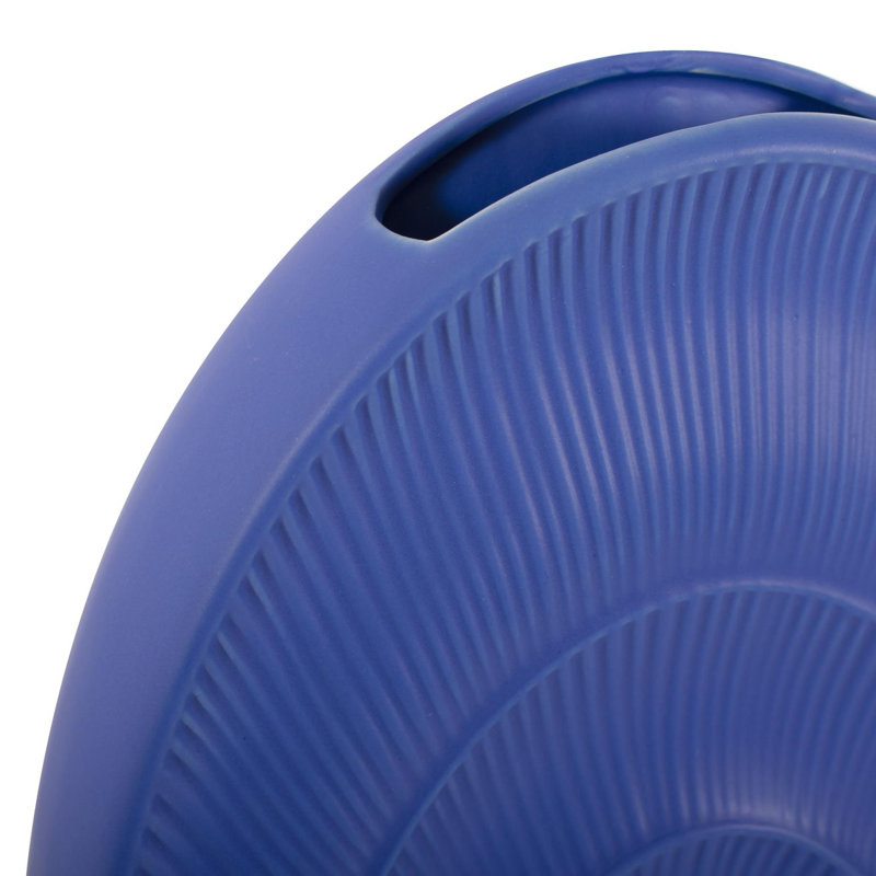 Kymya Radiant Blue Ribbed Ceramic Vase, 15" H x 9.5" W x 2.75" D