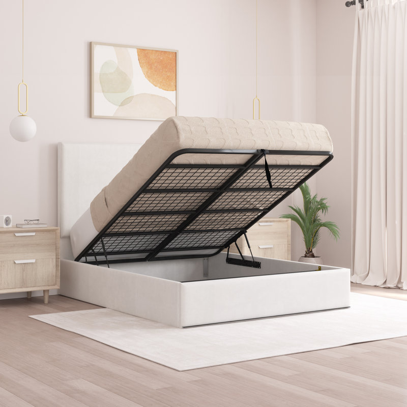 Bibian Upholstered Ottoman Storage Bed, White, Super King (6')