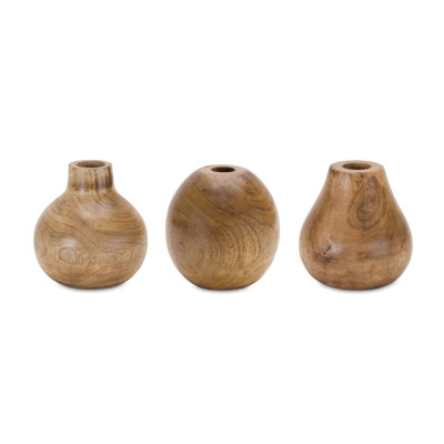 Ensemble de trois vases en bois naturel