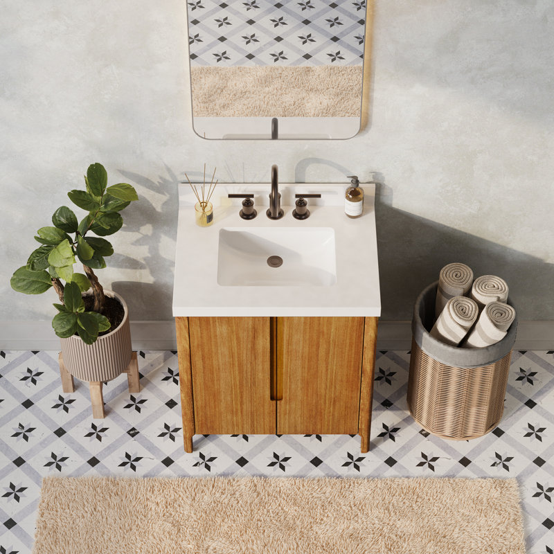 Trayshawn 30 In. Single Sink Whitebrook Engineered Marble Countertop Bath Vanity With Faucet, Mango Wood