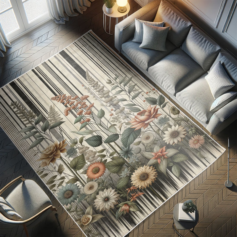 Botanical Garden Pattern Blue Synthetic Area Rug 5' 1" x 7' 5"