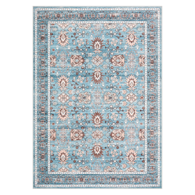 8x10 Area Rug for Living Room, Washable Vintage Printed Soft Rugs, Non Slip Low Pile Carpet for Bedroom, Dining Room, Living Room, Blue