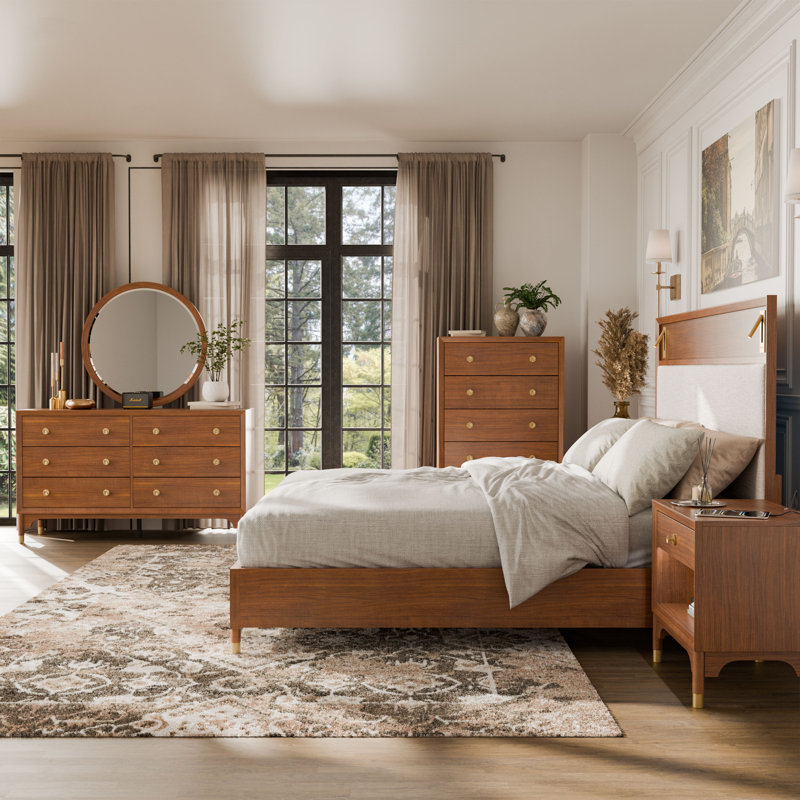 Oberlander 6-Piece Bedroom Set, 6 Pcs: Bed, 2 Nightstands, 2 Dressers, Mirror, King