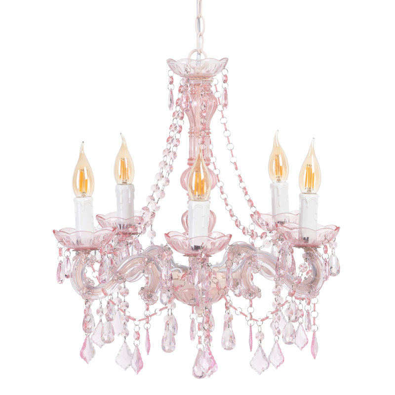 Chaney 5 - Light Candle Style Chandelier, Pink