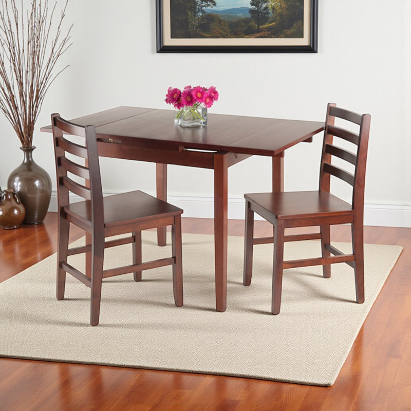 Marrone Brown 3-Pc Extendable Solid Wood Dining Set, 29.2'' H 29.9'' W X 48'' D, 3 Pieces: 1 Table, 2 Chairs
