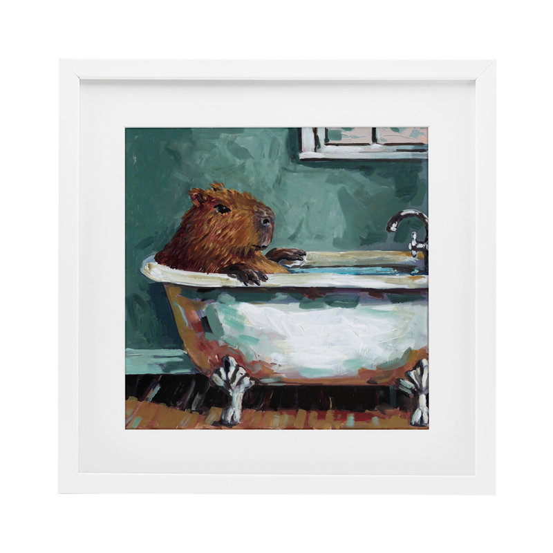 «Capybara in Bubble Bath», reproduction encadrée sous verre, design par Studio Bautista, H 16 po x l 16 po