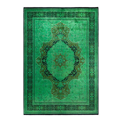 Overyed One-of-a-Kind Rectangle 10'1" X 14'4" New Age Wool Area Rug Green/Black/Taupe