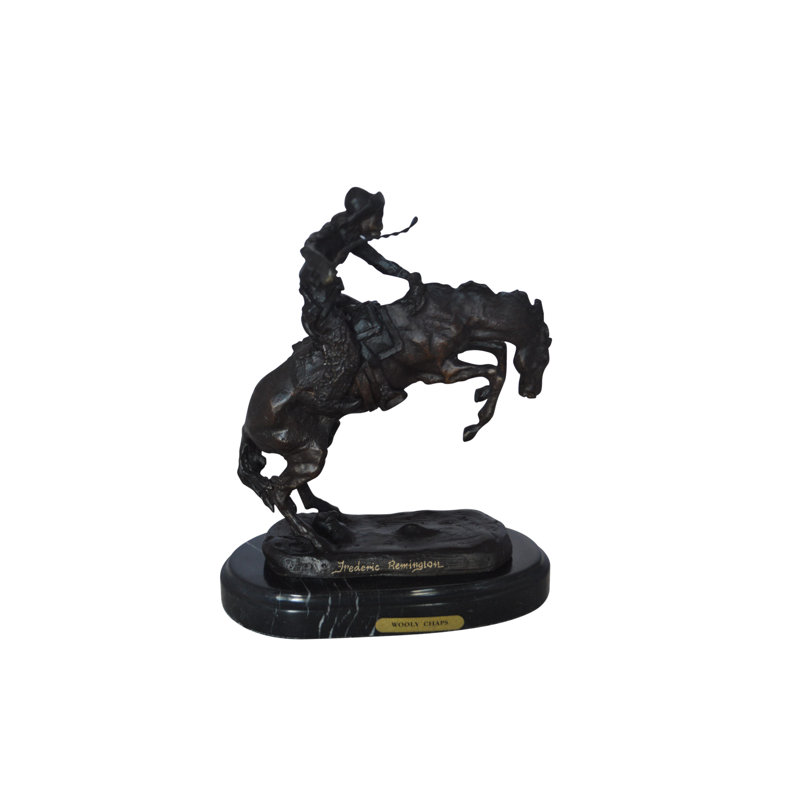 Statue de cowboy Wooly Chaps par Remington, sculpture de cowboy détaillée sur base en marbre