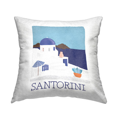 Santorini Summer Island Vacation Outdoor Printed Pillow by Darlene Seale