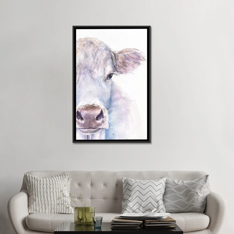 «Cow» par George Dyachenko, reproduction sur toile, H 26 po x l 18 po x P 1,5 po, Toile avec cadre noir