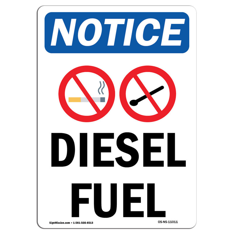 Osha avis - signe de carburant diésel avec symbole, H 18 po x l 12 po x P 0,1 po