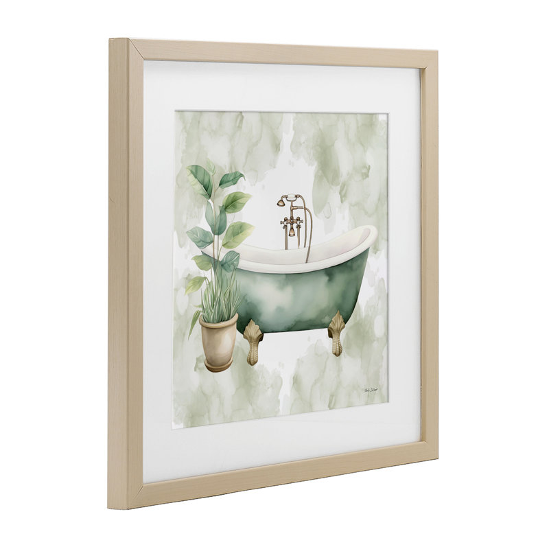 Bath Oasis avec plante, reproduction encadrée sous verre, design par Nicole DeCamp, H 13 po x l 13 po