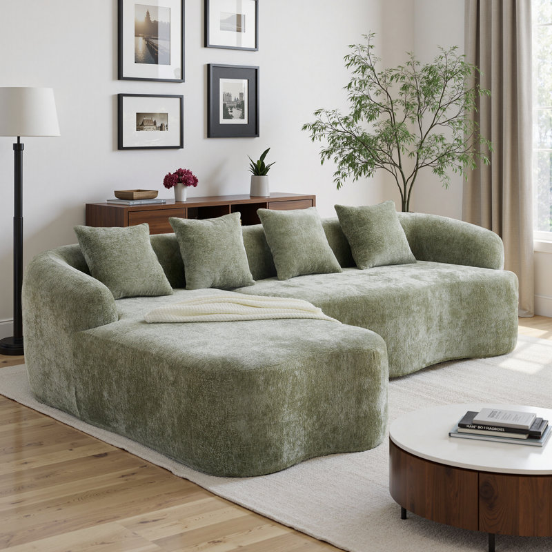 Canapé modulaire en L 104,7 po à compression complète en L, canapé modulaire en chenille avec méridienne courbée et 4 coussins pour le salon en appartement