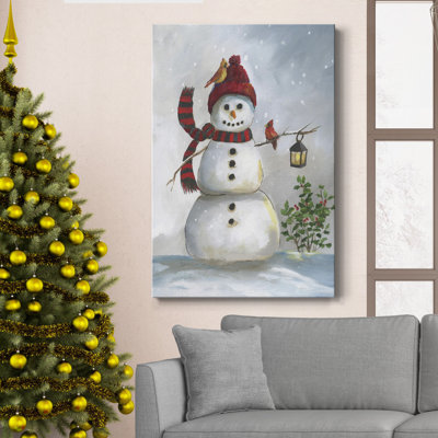 " Snowman And Cardinal I " Painting Print
