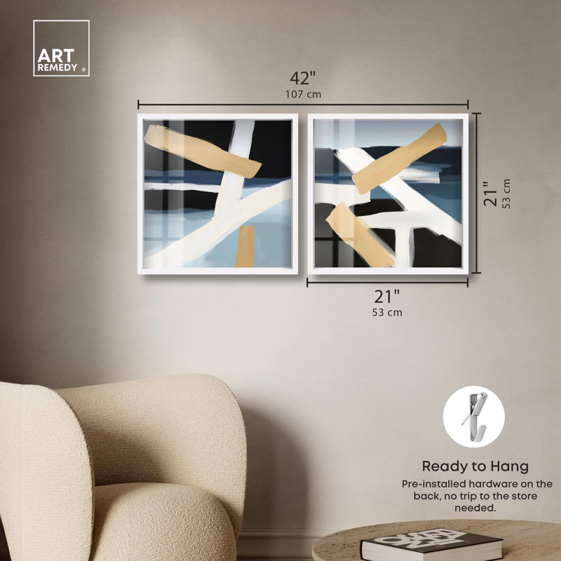 Alabaster Twilight Duo Shadowbox Print Livingroom Wall Art Set by Art Remedy, Black Frame, 12 x 12, 21" H x 21" W
