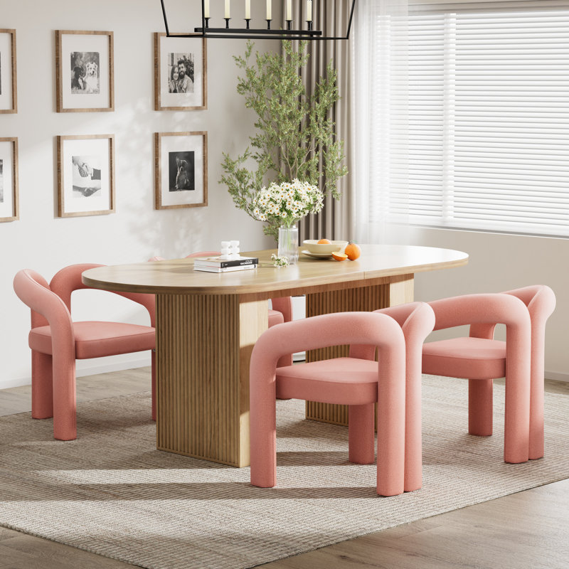 Ensemble de table de salle à manger 62,9 pouces, Naturel, 5 pièces: table, 4 chaises, Rose