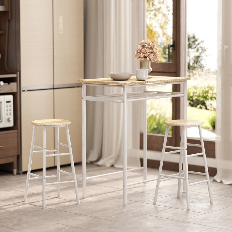 Ensemble de salle à manger à hauteur de comptoir 2 personnes Cedrie, Beige, Blanc, Beige / Blanc