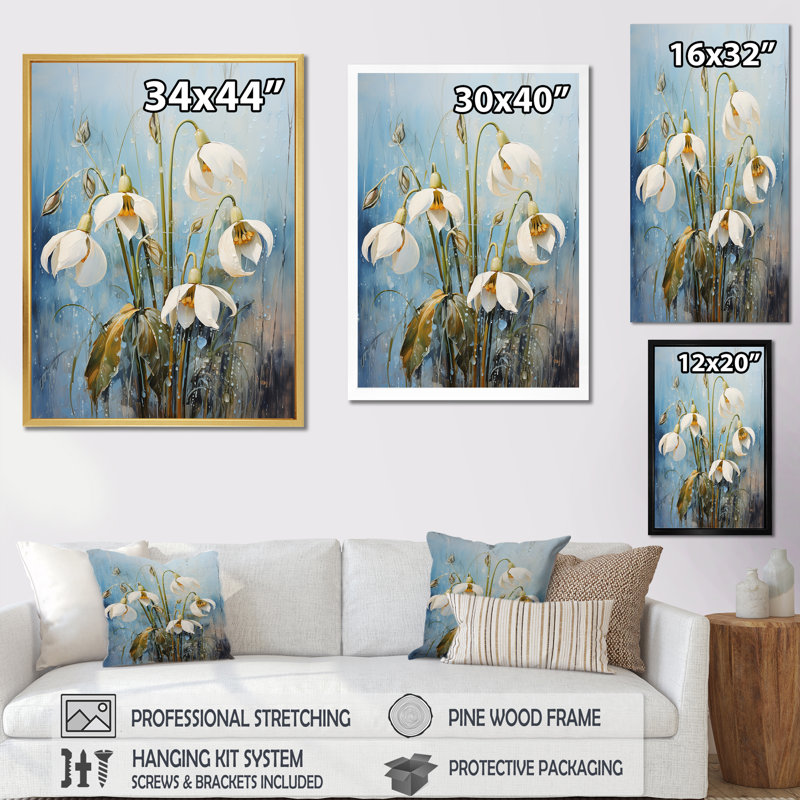 Décoration murale Minimalisme Snowdrop Flowers Harmony - Snowdrops, Cadre photo doré simple, H 40 po x l 30 po x P 1,5 po