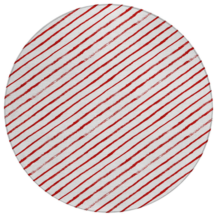 Machine Washable Indoor/Outdoor Christmas Striped Xhevrie Red Rug