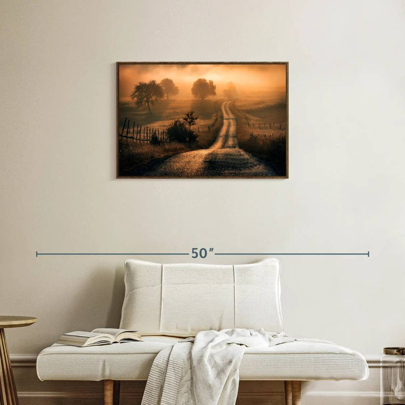 Champ de brouillard, Cadre flottant noyer, 31 po x 21 po