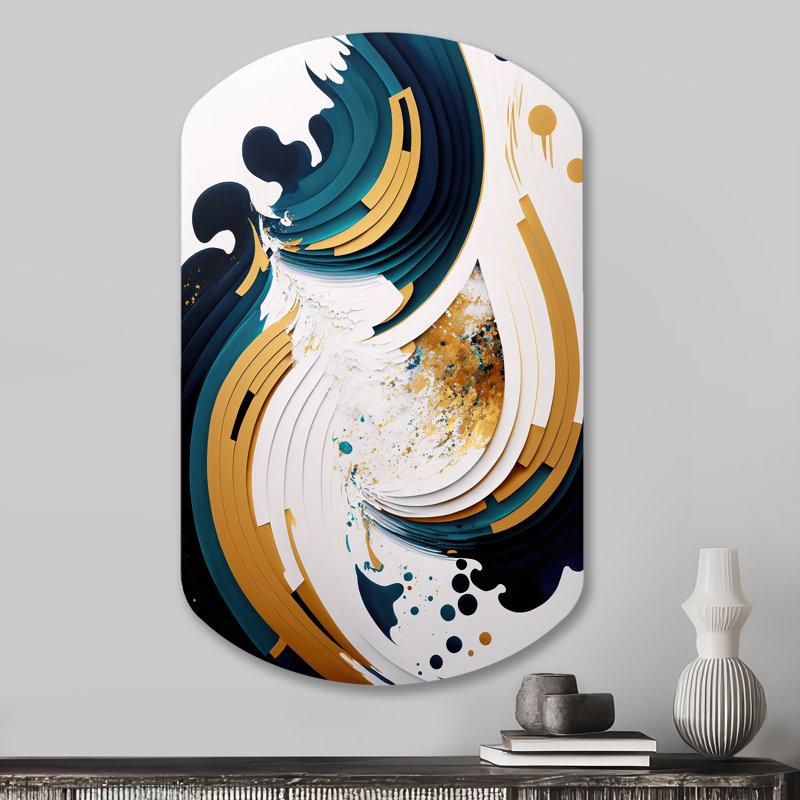 "Blue and Gold", art moderne abstrait, peinture abstraite, décoration murale asymétrique en métal bleu, H 31 po x l 19 po
