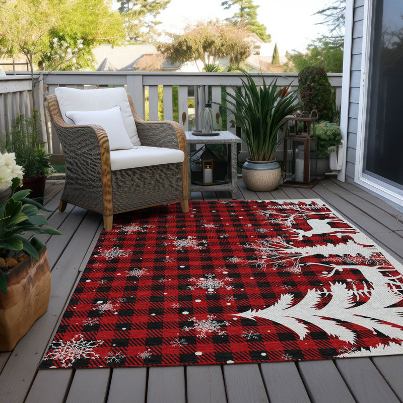 Tapis de Noël renne de Noël intérieur / extérieur lavable à la machine, Rectangle 10 pi x 14 pi