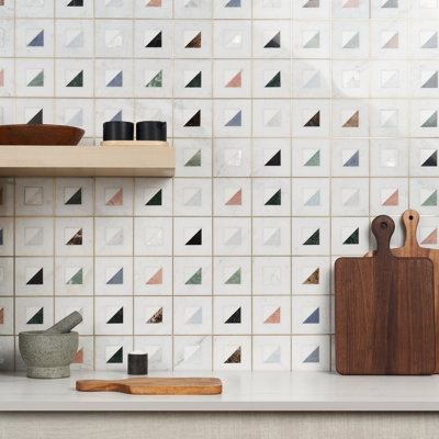 Adaya 4x4 Polished Marble, Pearl and Brass Mosaic Tile